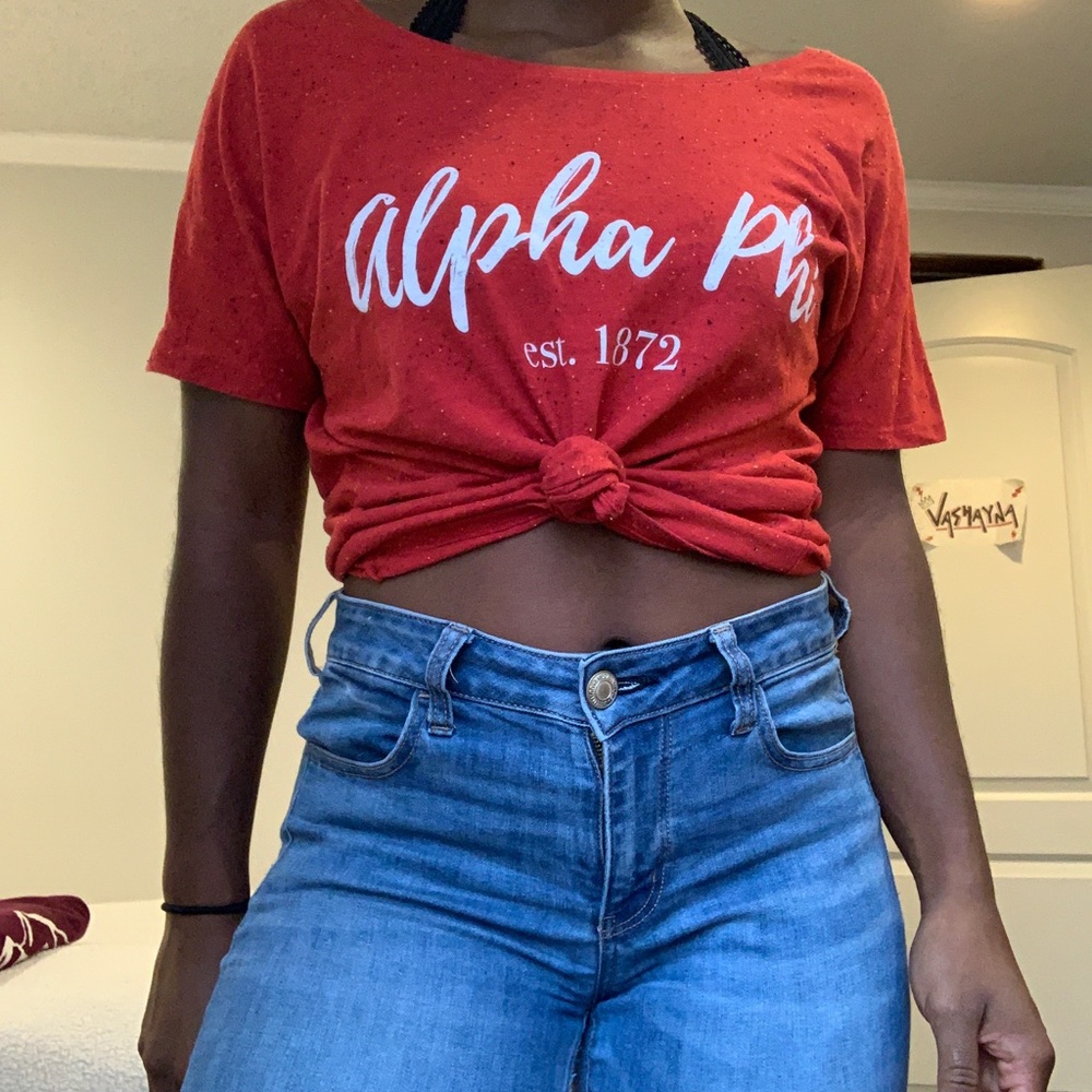 Alpha phi off wide neck tee
